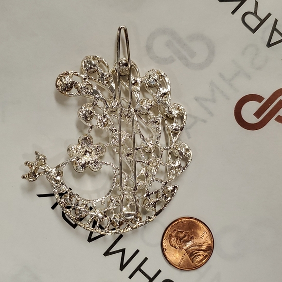 â˘Silvertone Aurora Borealis rhinestones⢠peacock hair barretteâ˘Sparkly! - Picture 2 of 13